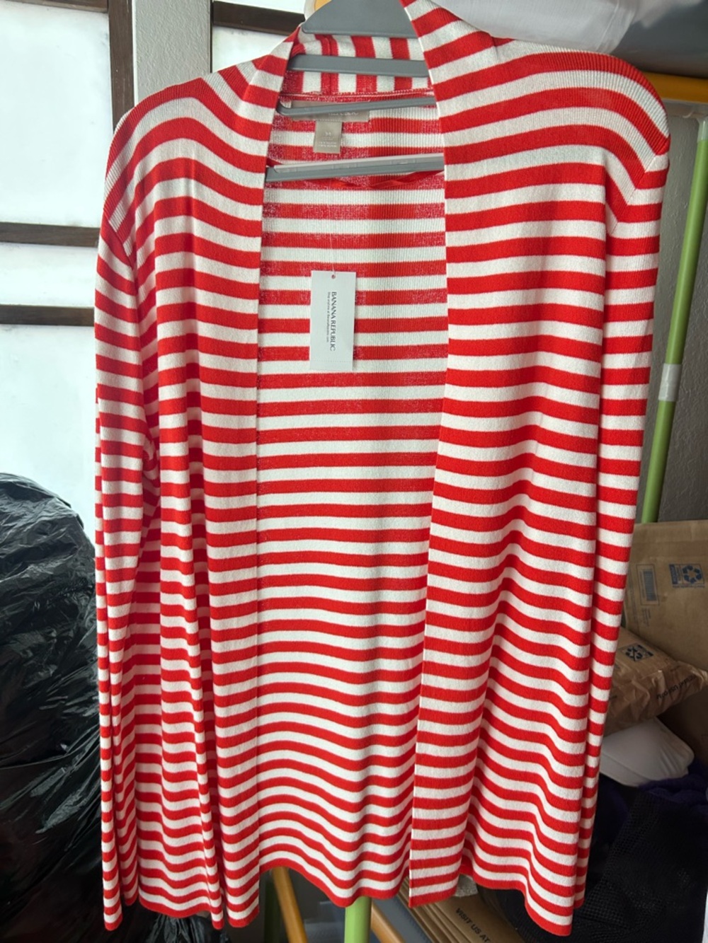 Banana Republic Redish Orange & White Striped Open Cardigan